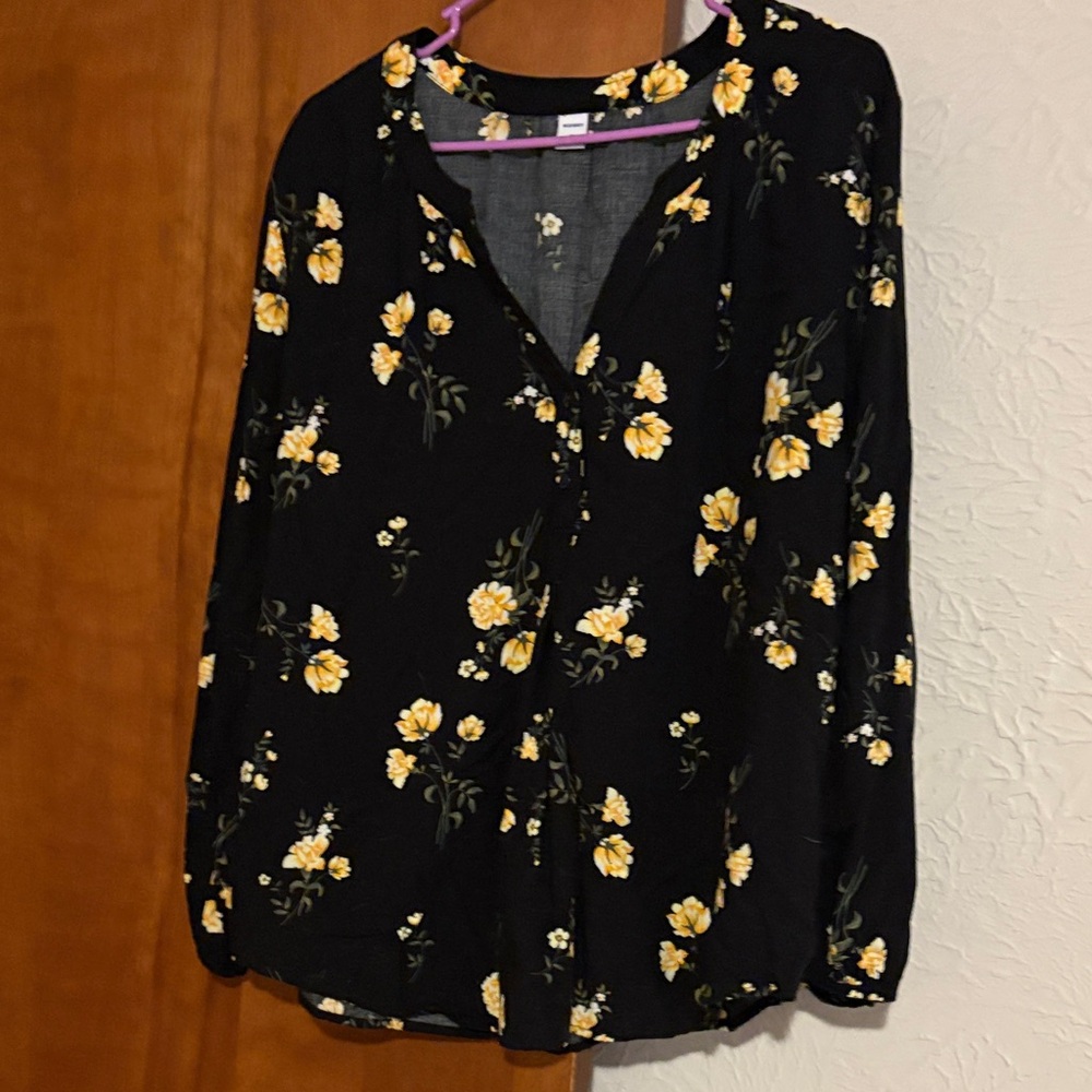 Old Navy Black and Yellow Floral Blouse